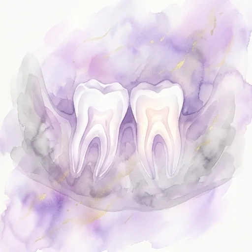 Watercolor illustration representing digital dental x-rays